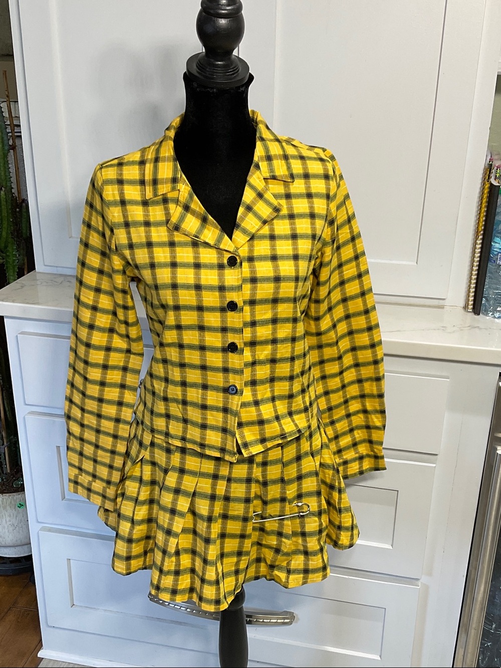Dolls Kill Bold Yellow, Green, and Black Plaid Top and Bottom Set